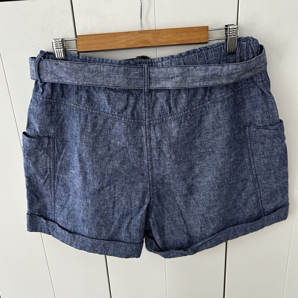 Anthropologie Hei Hei Shorts Size Medium Linen Cotton Blue Belted Pockets - Picture 7 of 10